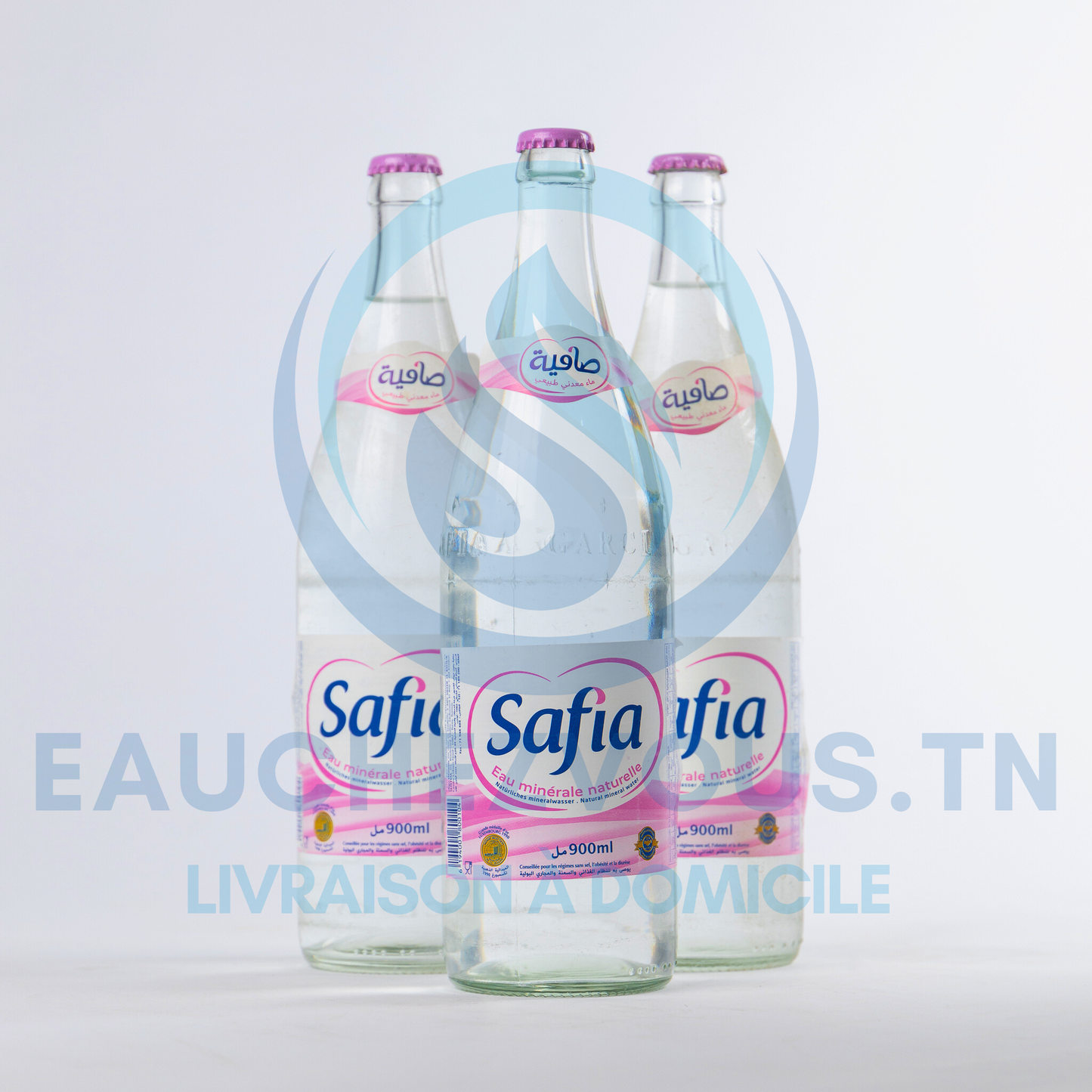 Eau minérale Safia Verre 1L (Pack de 12). Prix affiché hors consigne.